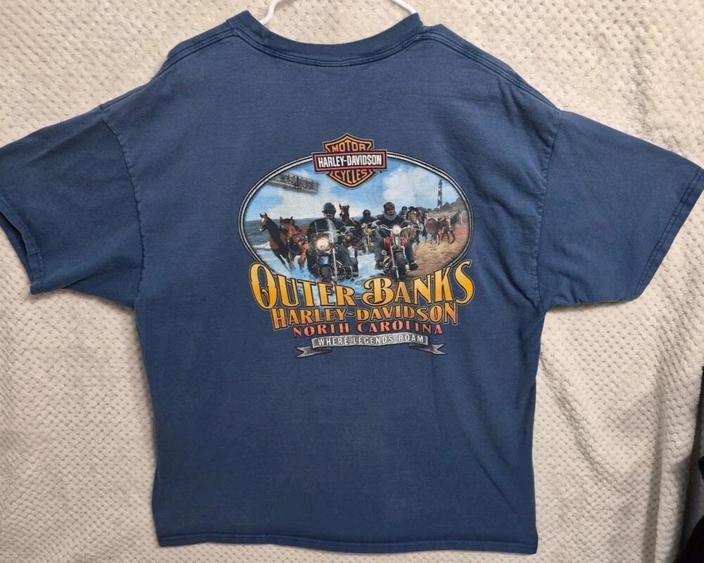 2017 Harley Davidson Outer Banks NC T Shirt Mens 2XL Blue Motorcycle Graphic